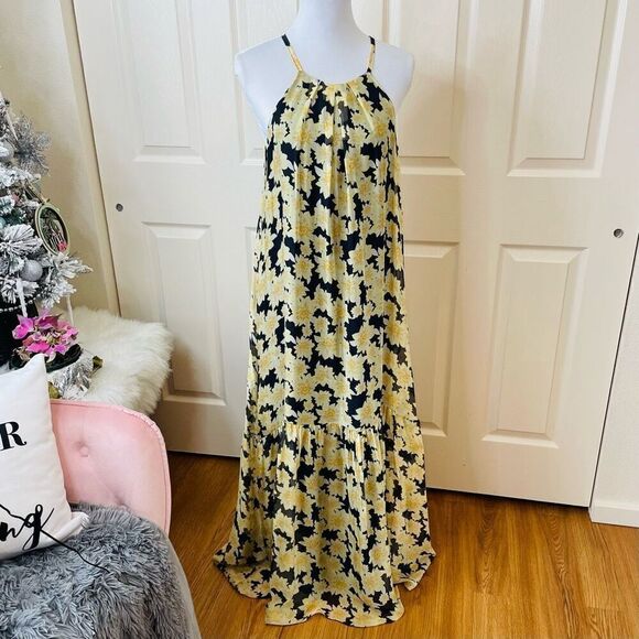 FRNCH Maxi Dress Yellow and Black Floral size Large - Picture 15 of 15